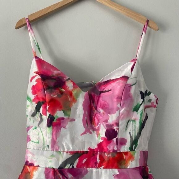 NWOT Xscape White Pink Floral Fit and Flare Mini Dress 12 - Picture 4 of 14